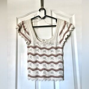 NWOT Jessica Simpson Cream & Taupe Crochet Scoop Neck Crop Top